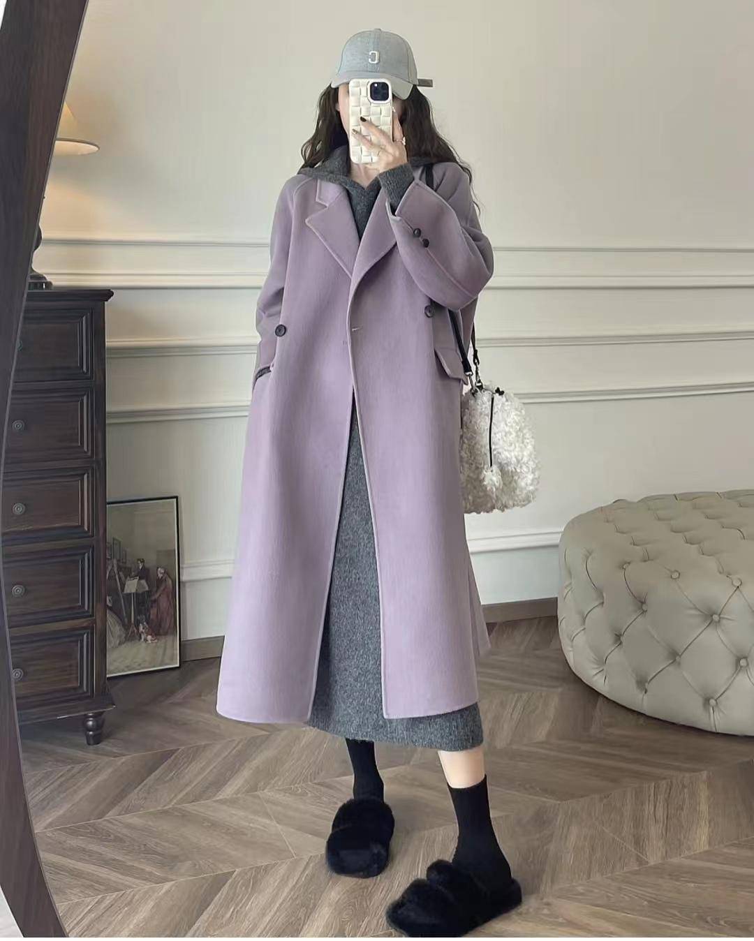 紫色毛衣外套女2020秋冬新款加厚韩版镂空宽松慵懒风针织开衫-阿里巴巴